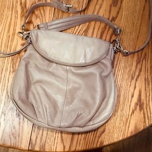 Margot New York Tan Leather Foldover Zippered Crossbody Bag